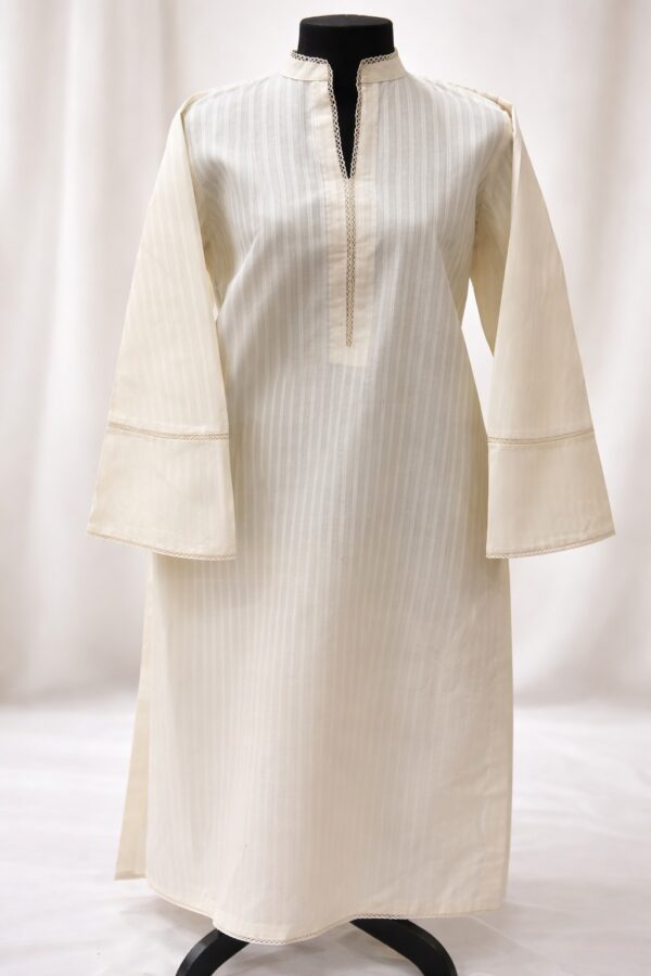 WhatsApp Image 2026-02-01 at 1.09.39 AM (1) White Cotton Kameez with White Lace detailing and Sherwani collar