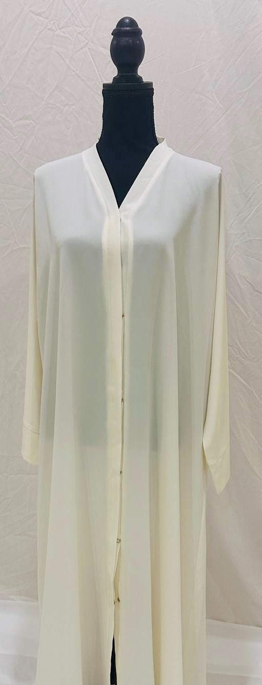 Button Front Abaya with Matching Hijab – Off White | Premium Nida Georgette