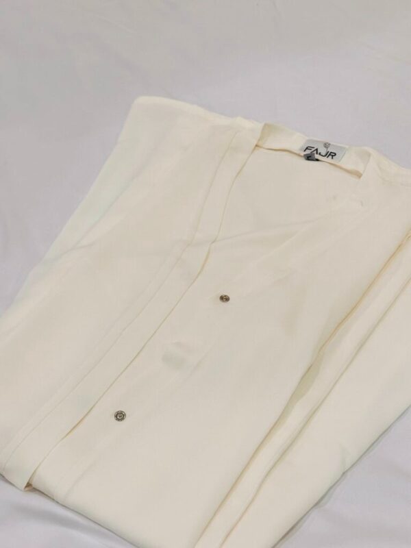 Button Front Abaya with Matching Hijab – Off White | Premium Nida Georgette