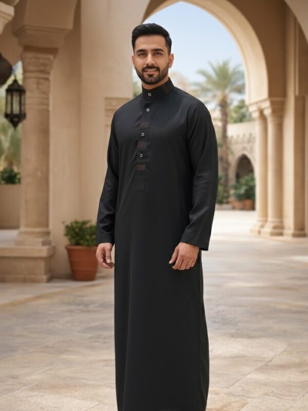 WhatsApp Image 2026-02-01 at 12.44.31 AM Men’s Classic Thobe – Premium Wash & Wear Fabric | Black