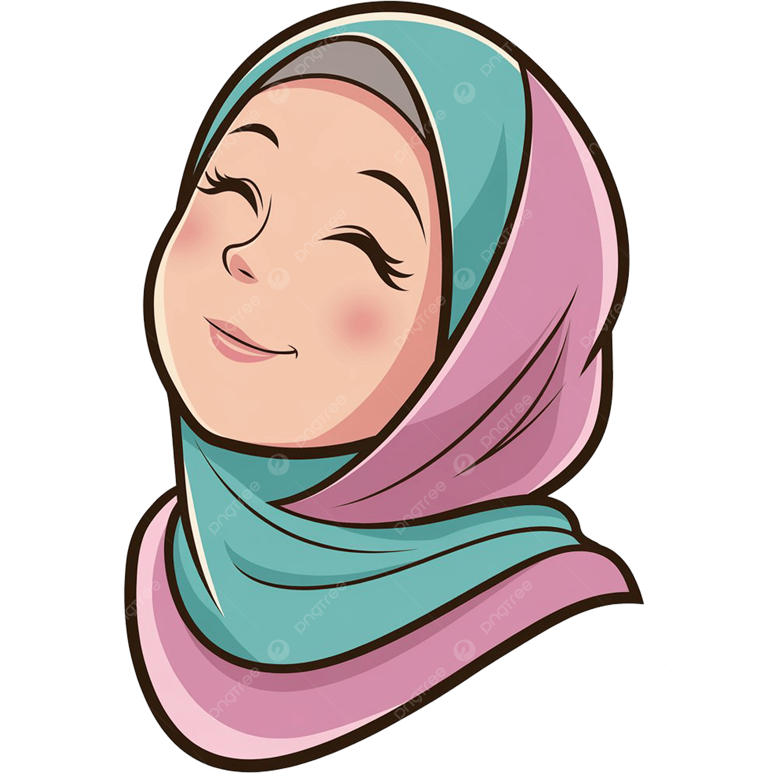 pngtree smiling woman in hijab with teal and pink scarf cartoon clipart png image 18127640