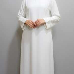 Home elegant white lace qameez with gold stitch detailing