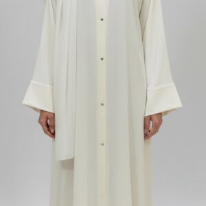 Home cotton linen butterfly inner tie abaya dress oatmeal